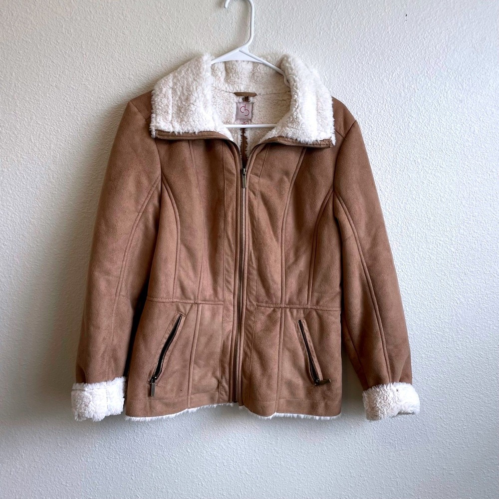 Faux Suede Women's Size Medium Jacket Sherpa Lined Cozy Warm Winter‎ Coat